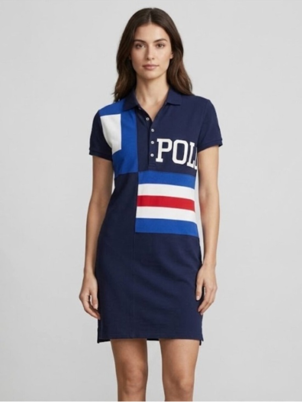Polo Ralph Lauren Colorblock Polo Dress XS Navy Red White Blue